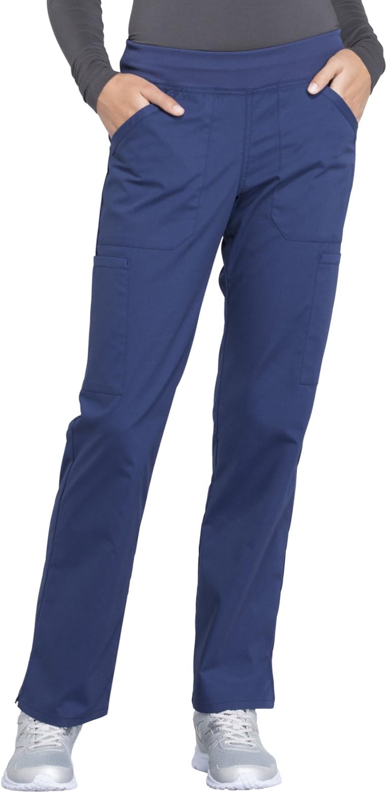 CherokeeWomen's Scrub Pants Mid Rise Straight Leg Pull-on Cargo Pant with 6 Pockets & 2-Way Stretch Fabric - WW170