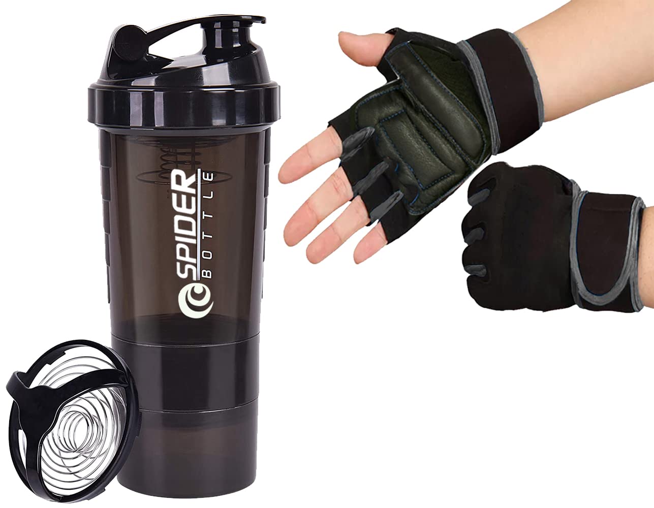 COOL INDIANS Amazing Combo Sports Gym Shaker & Sipper Bottle with Gym Gloves for Men & Women 500 ml Shaker (Black)-picture-47