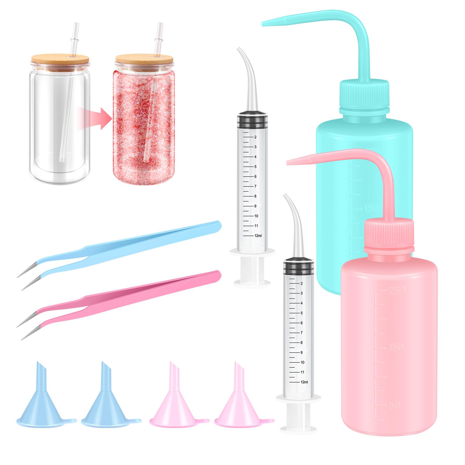 10 Pcs Snow Globe Tumbler DIY Kit - Pink & Blue Glitter Cup Making Supplies With Tools - View #4