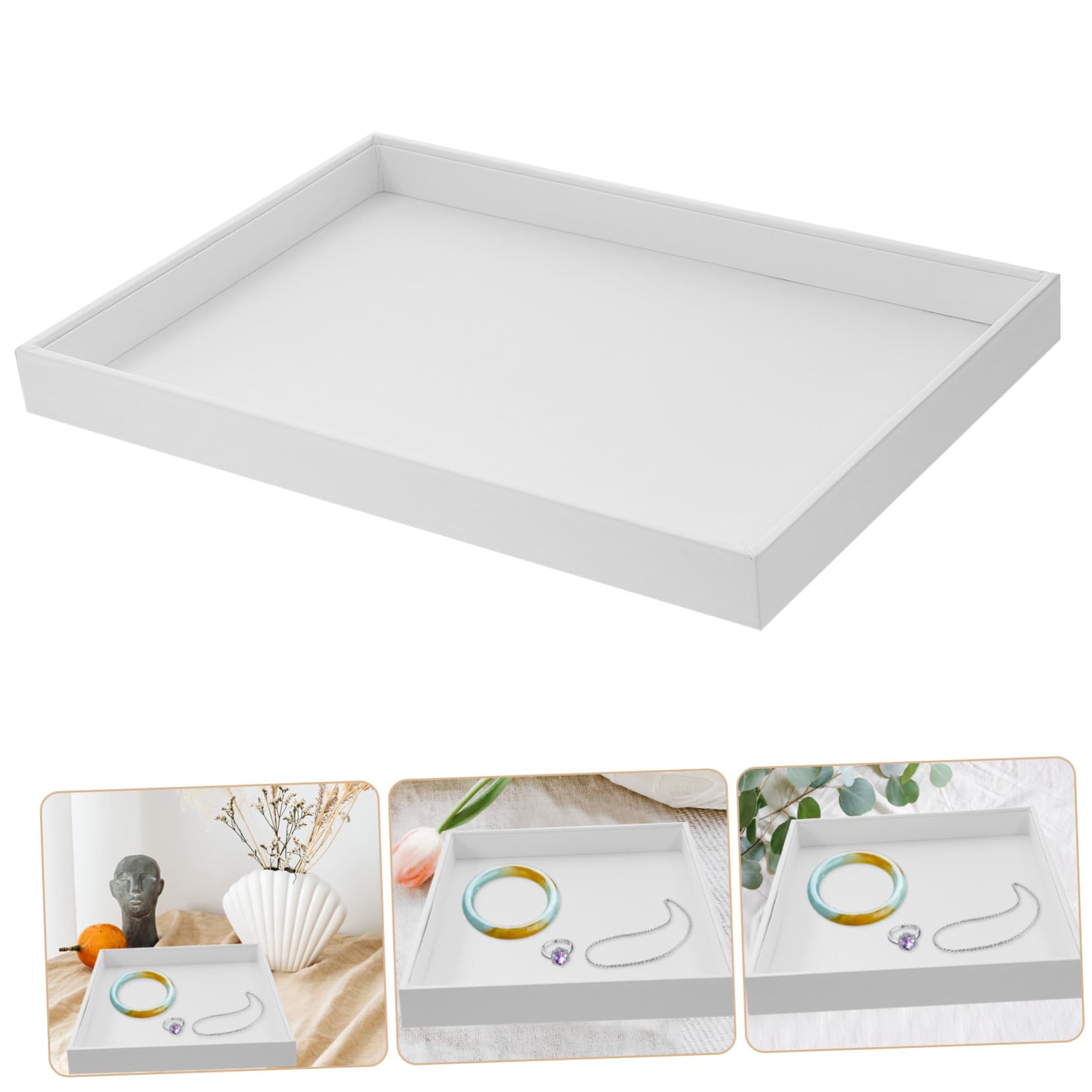 POPETPOP Plateau à Bijoux Blanc en Pu, Empilable, Tiroir, pour Bagues