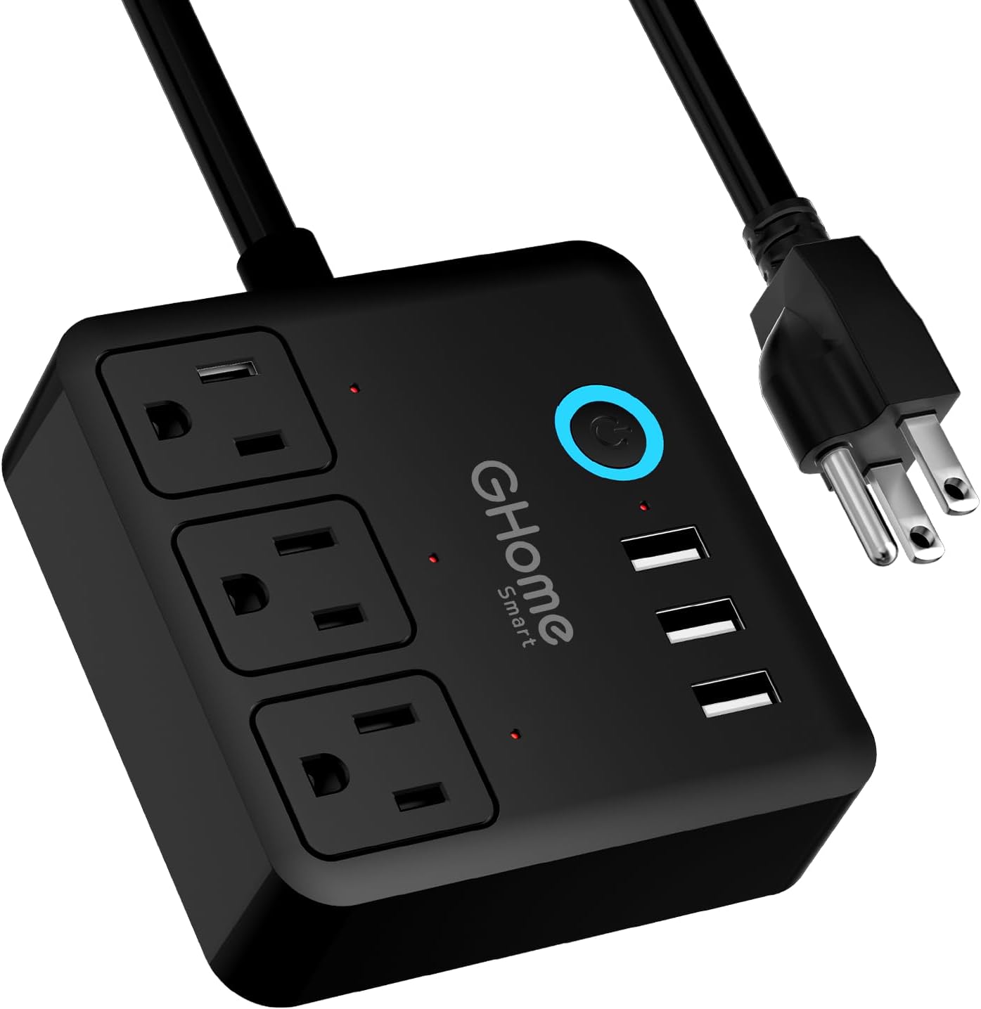 GHome Smart Power Strip, 3 USB Ports and 3 Individually Controlled Outlets, WiFi Surge Protector Works with Alexa Google, Office Cruise Ship Travel Multi-Plug Extender Flat Plug, 10A