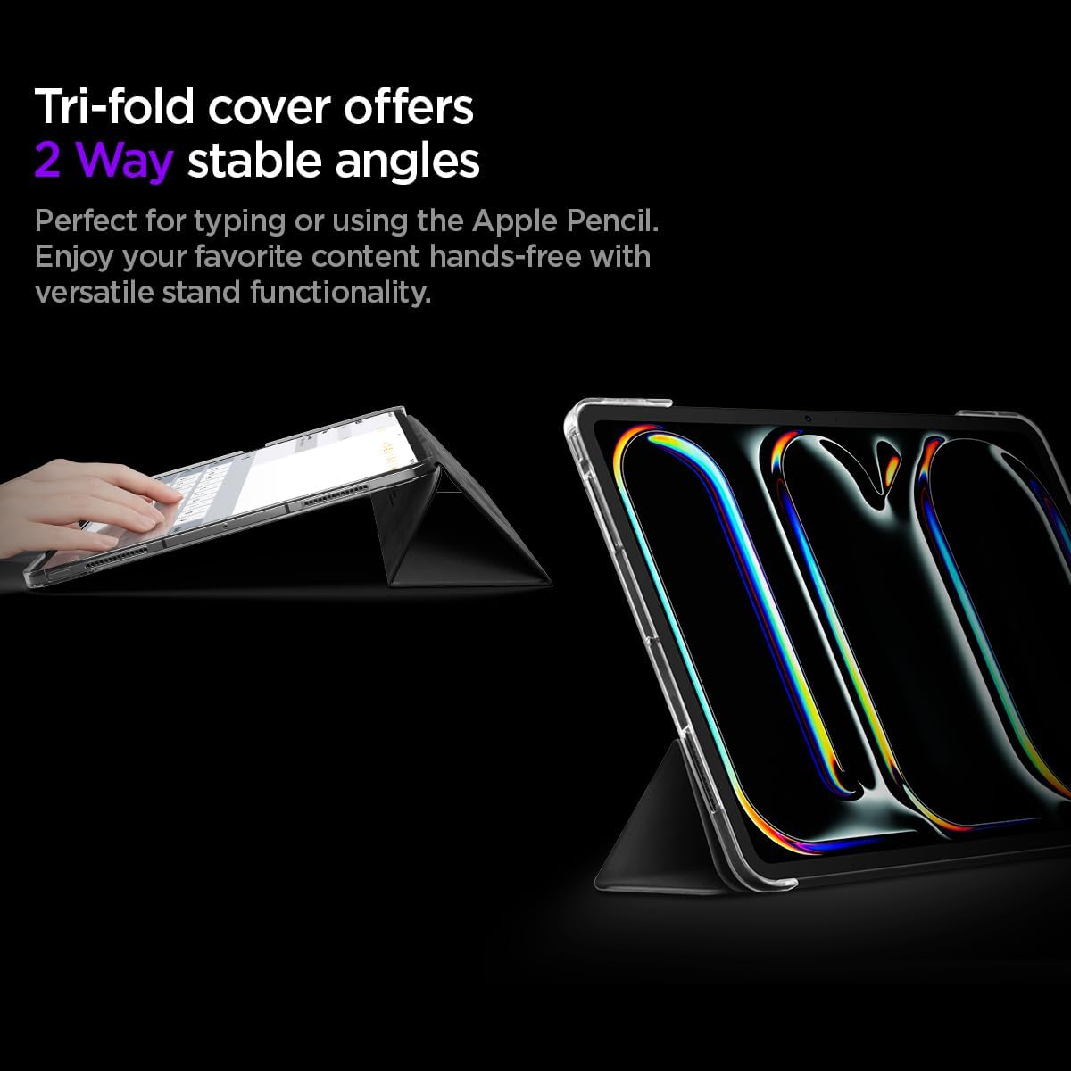 Spigen for iPad Pro 13 Inch Case M5/M4 (2025-2024), Liquid Air Folio Protective Tri-Fold Cover with Transparent Back, Supports Auto Wake/Sleep, Black - Image 6