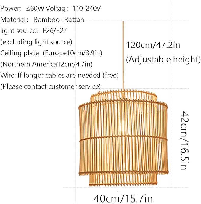 LQZCXMF Rotan Enkele Licht Geweven Kroonluchter Handgeweven Bamboe Lampenkap Vintage Uitgeholde Decoratie Hanglamp Met 47,2 Snoer Rotan Lamp Landelijk Landelijk Gastenkamer Restaurant Theesalon photo 3