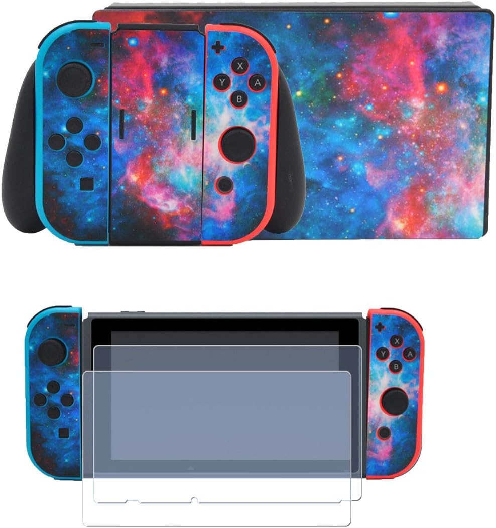 The Colorful Sky Decals Stickers Set Faceplate Skin +2Pcs Screen Protector for Nintendo for Switch Console & Joy-Con Controller & Dock Protection Kit