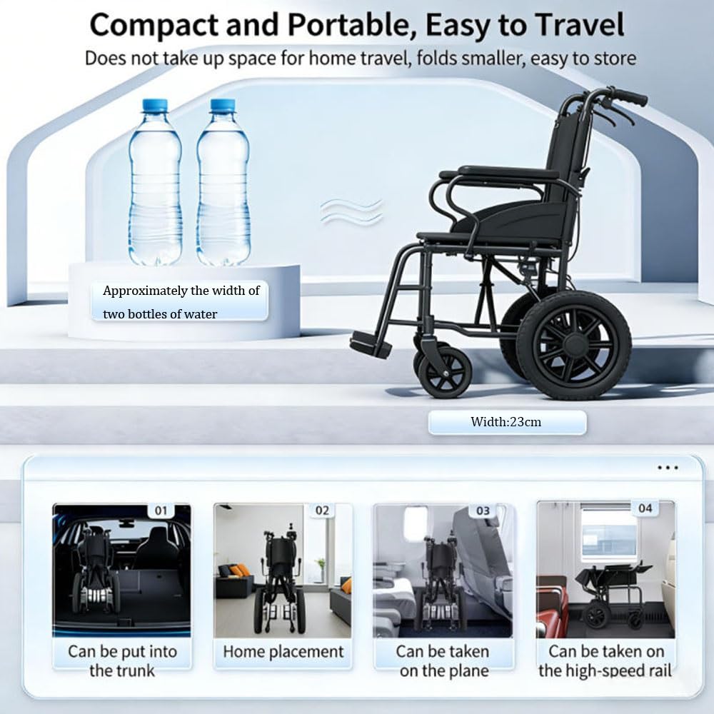 Silla de ruedas eléctrica plegable y ligera para adultos, con mando a distancia, motor de 500 W, batería extraíble de 20 Ah, autonomía de 30 km, capacidad de 100 kg, fácil de transportar.