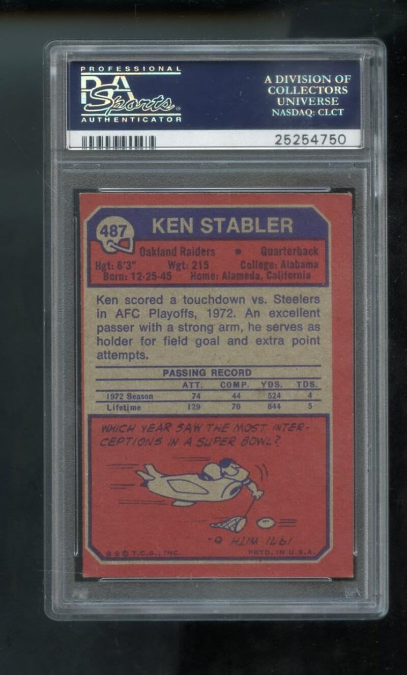 1973 Topps #487 Ken Stabler ROOKIE RC PSA 6 (MC) Graded Football Card Raiders