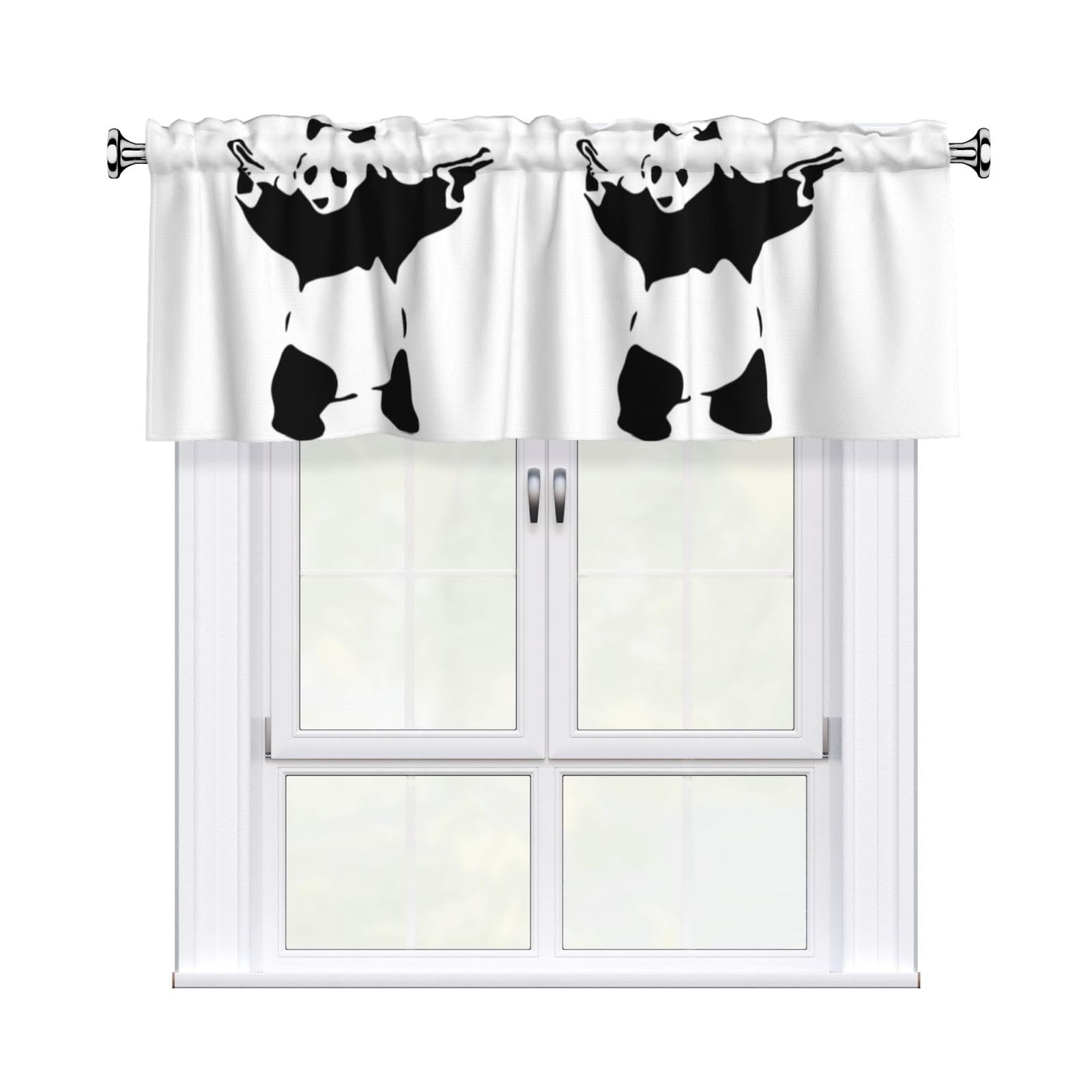 WHJDPP Panda With Prints Charming Kitchen Window Cover – 54x18 Inch Peach Skin Valance with Decorative Print