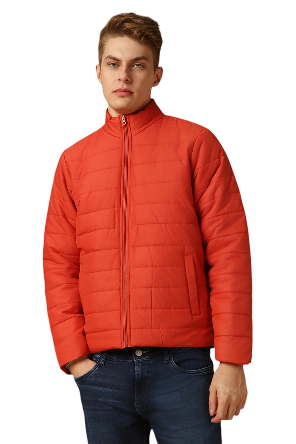 dennis lingo Men Rust Solid Regular Fit Full Sleeve Mock Collar Padded Jacket-picture-46
