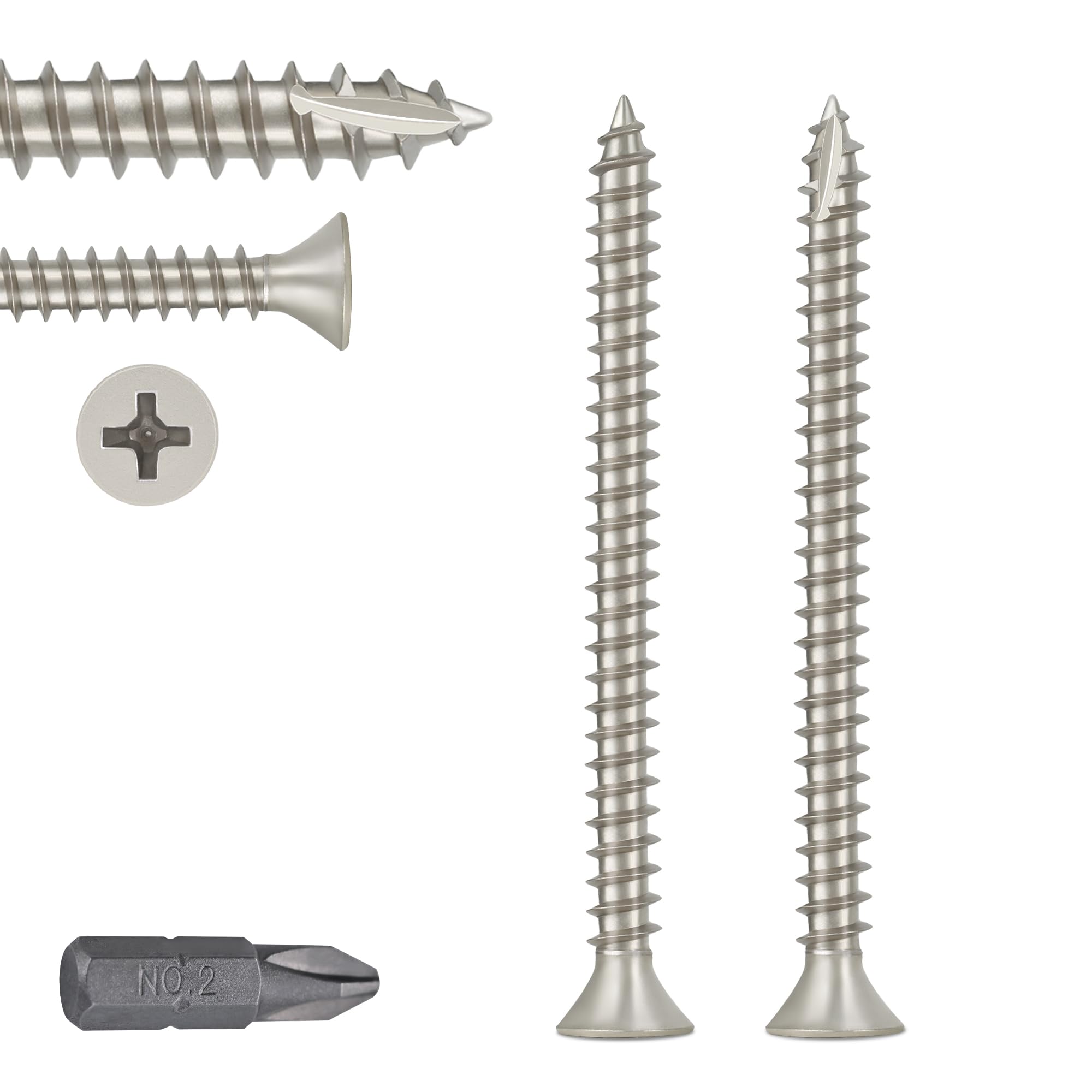 Wood Screws #9 X 3 Flat Head Phillips Screws 300 Pcs Coarse Thread Self Tapping Screws, Satin Nickel