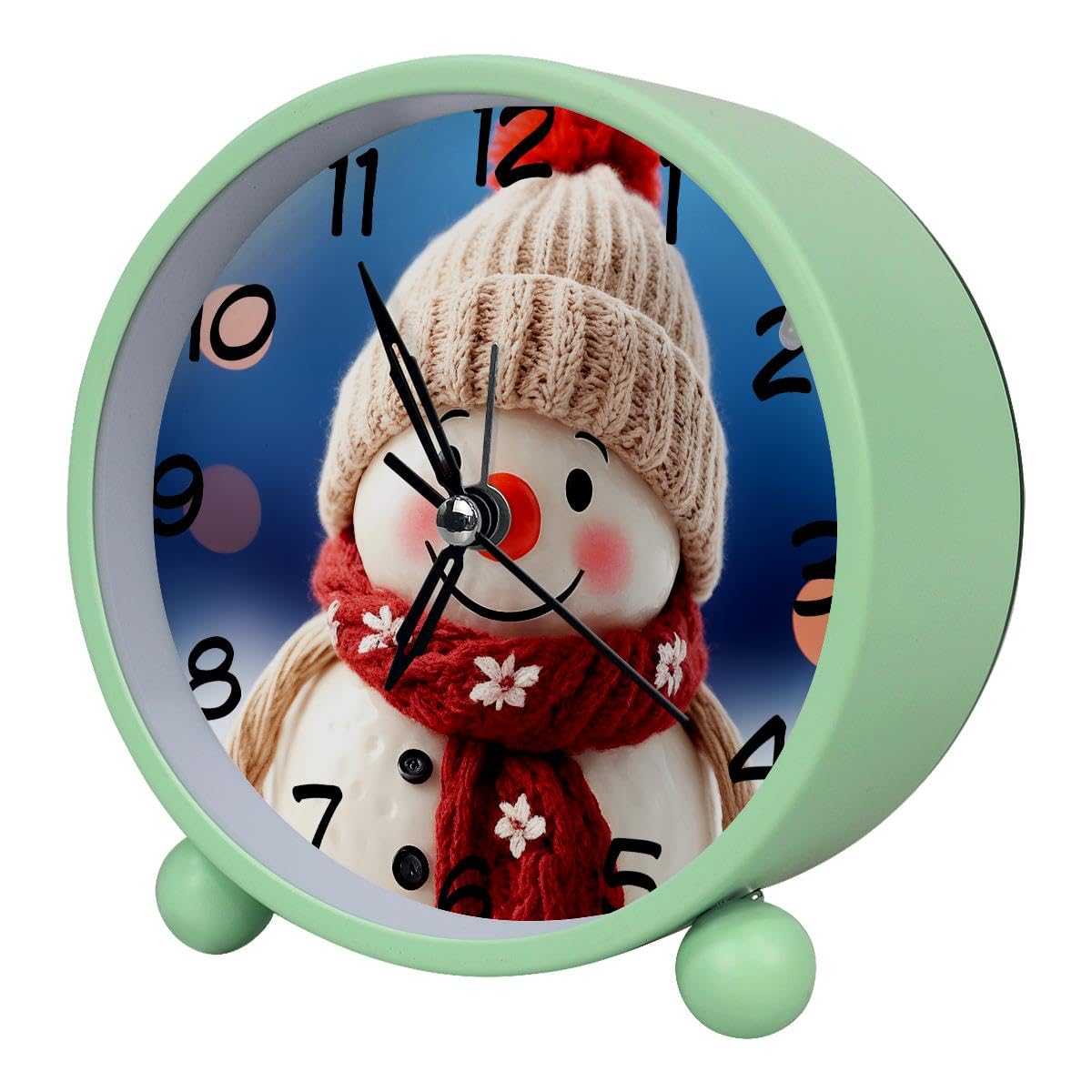 Luoweisi Analog Alarm Clock Snowman, Silent Non-Ticking with Night Light, Battery Operated, Round Desk Alarm Clock for Office, Bedroom, Elderly, Adults, Children, Student Gifts