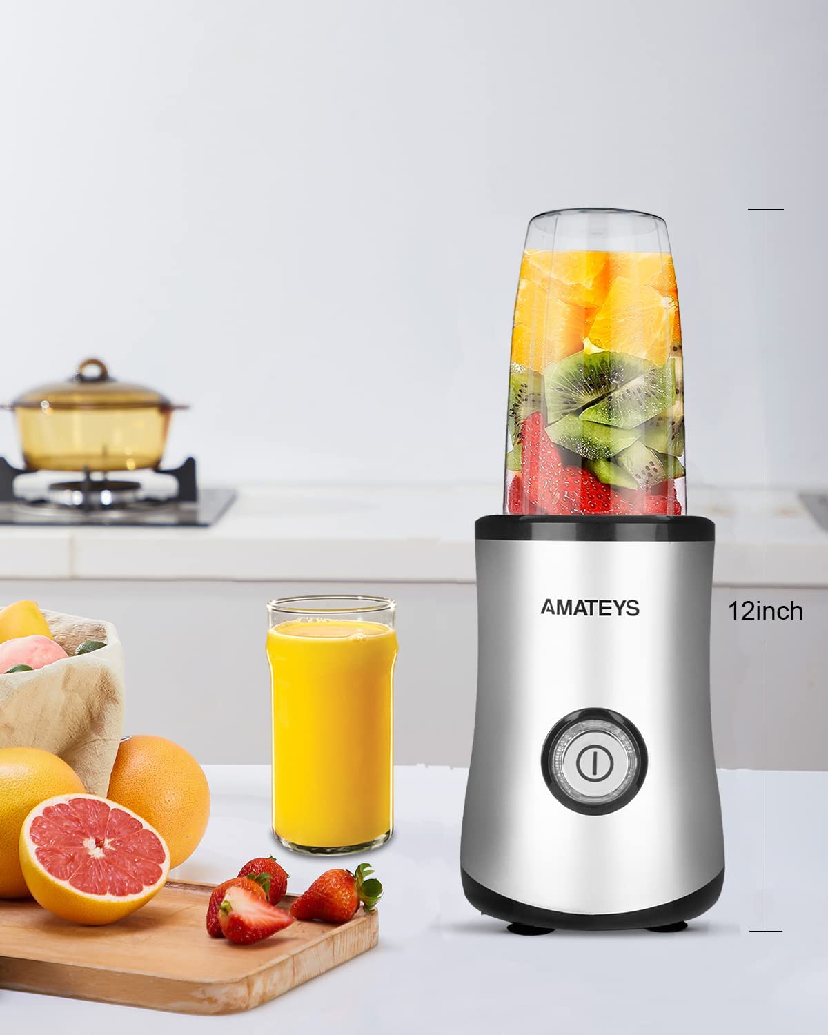 Amateys Licuadora personal con botón, licuadora de cocina profesional de 350 W para batidos y batidos, licuadora portátil de 17 onzas, fácil limpieza y funcionamiento, adecuada para transportar o