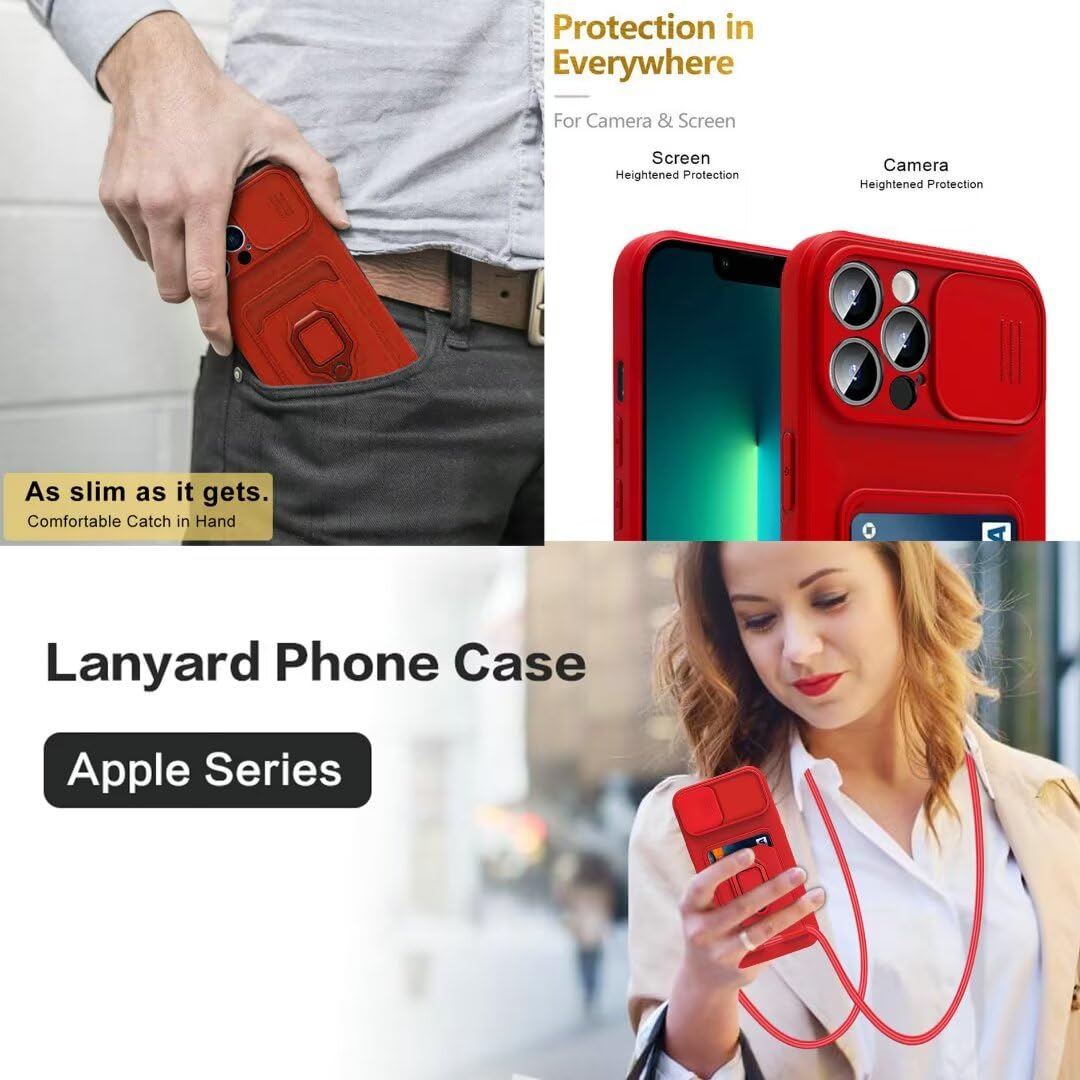 Funda Compatible con Xiaomi Redmi Note 8,Cuello Cordón Carcasa Silicona Suave,Ranura con Tarjetas,Carcasa Cubierta cámara Deslizante Proteger, Anillo Soporte (Rojo) — view 5