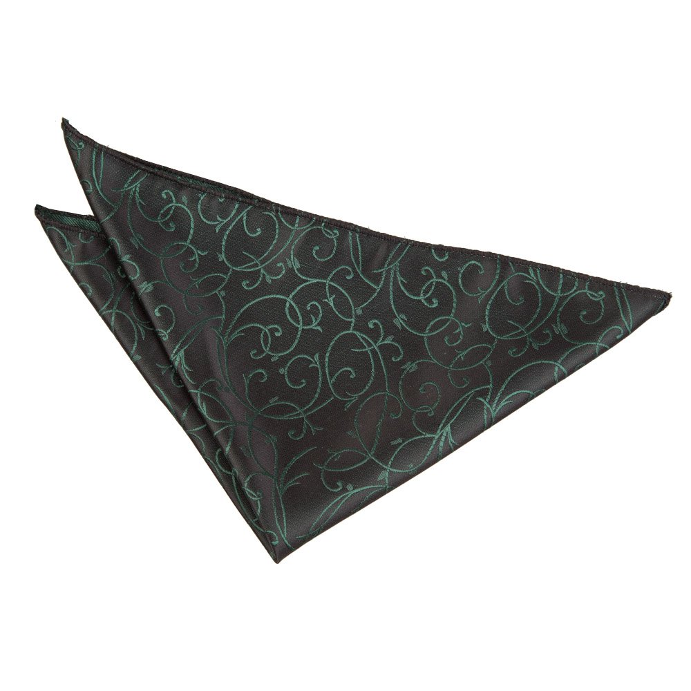DQT Men Black Solid Plain Stripe Floral Paisley Polka Dot Tartan Pocket Square - Swirl Black & Green