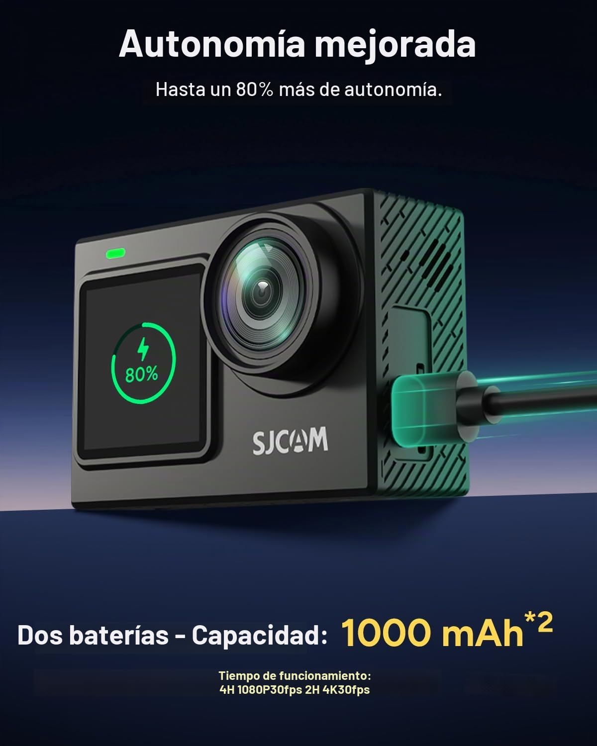 SJCAM SJ6 Ultra Cámara Deportiva 4K 20MP, Gran Angular 166°, Giroscopio 6-Ejes, Sumergible 30M, Micrófono Externo, WiFi 5G, Ideal para Moto/Vlog (64G)