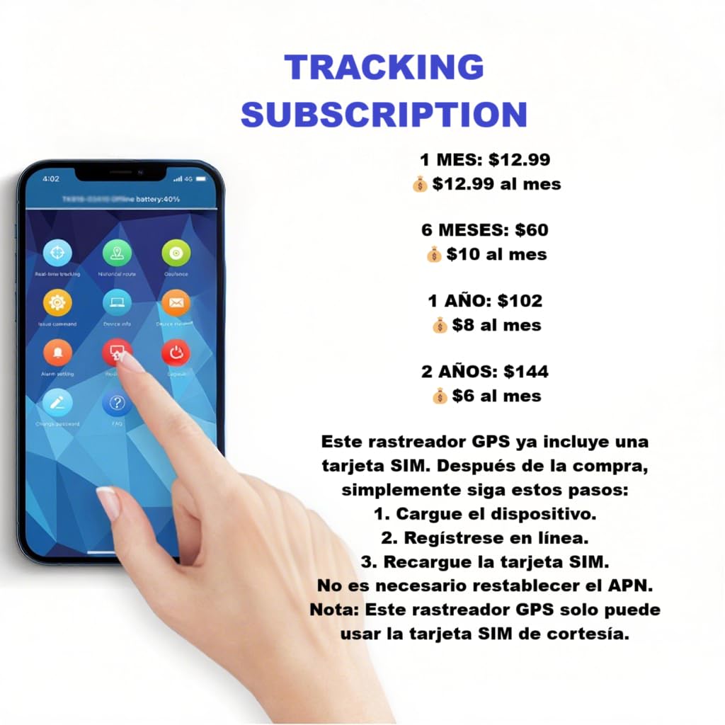 Localizador GPS para Coche Auto con App, Rastreador 4G LTE para Vehículos, Motos y Equipaje, Batería de 60 días Mini GPS con Tarjeta SIM Incorporada, Monitoreo en Tiempo Real e Historial de Ruta