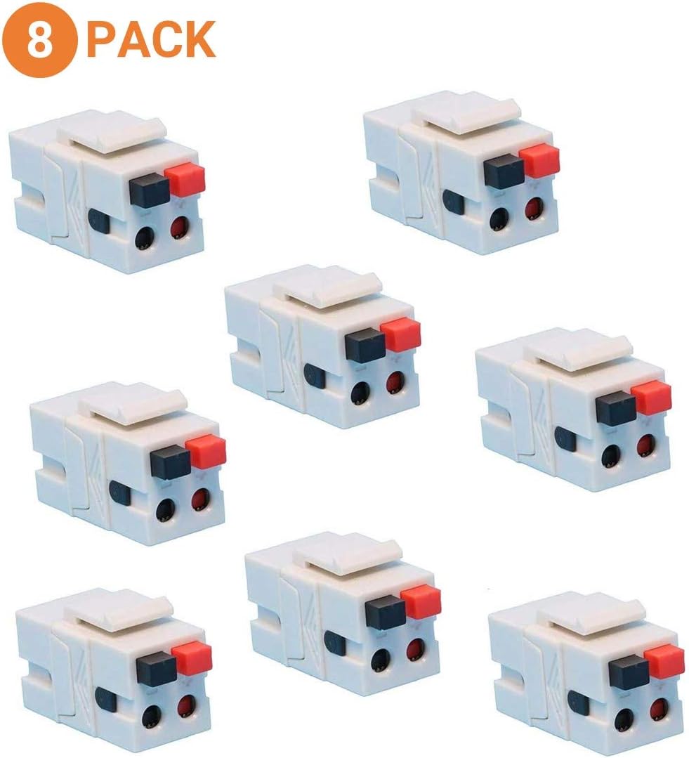 Speaker Keystone Jack – Spring Loaded Speaker Jack for Keystone Wall Plate, Female to Female, for Home Theater Wall Plates - White (8 Pack)