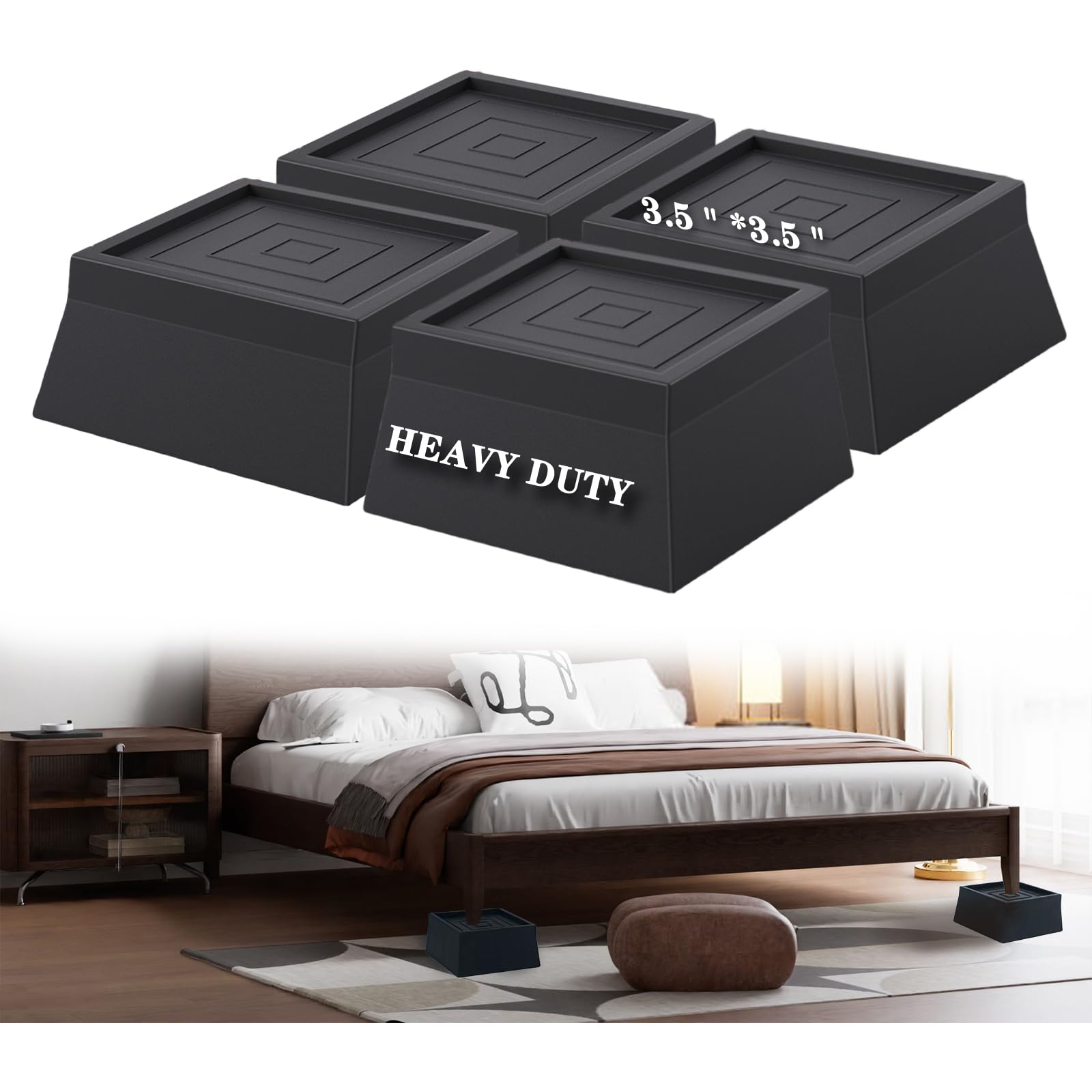 ZEMINIOR Bed Risers Heavy Duty, 2 inch Furniture Risers, 4 Pack Trapezoid Bed Risers Support up to 4400 Lbs, Non Slip Pad for Washing Machine, Couch, Desk, Chair Legs Dorm Extenders