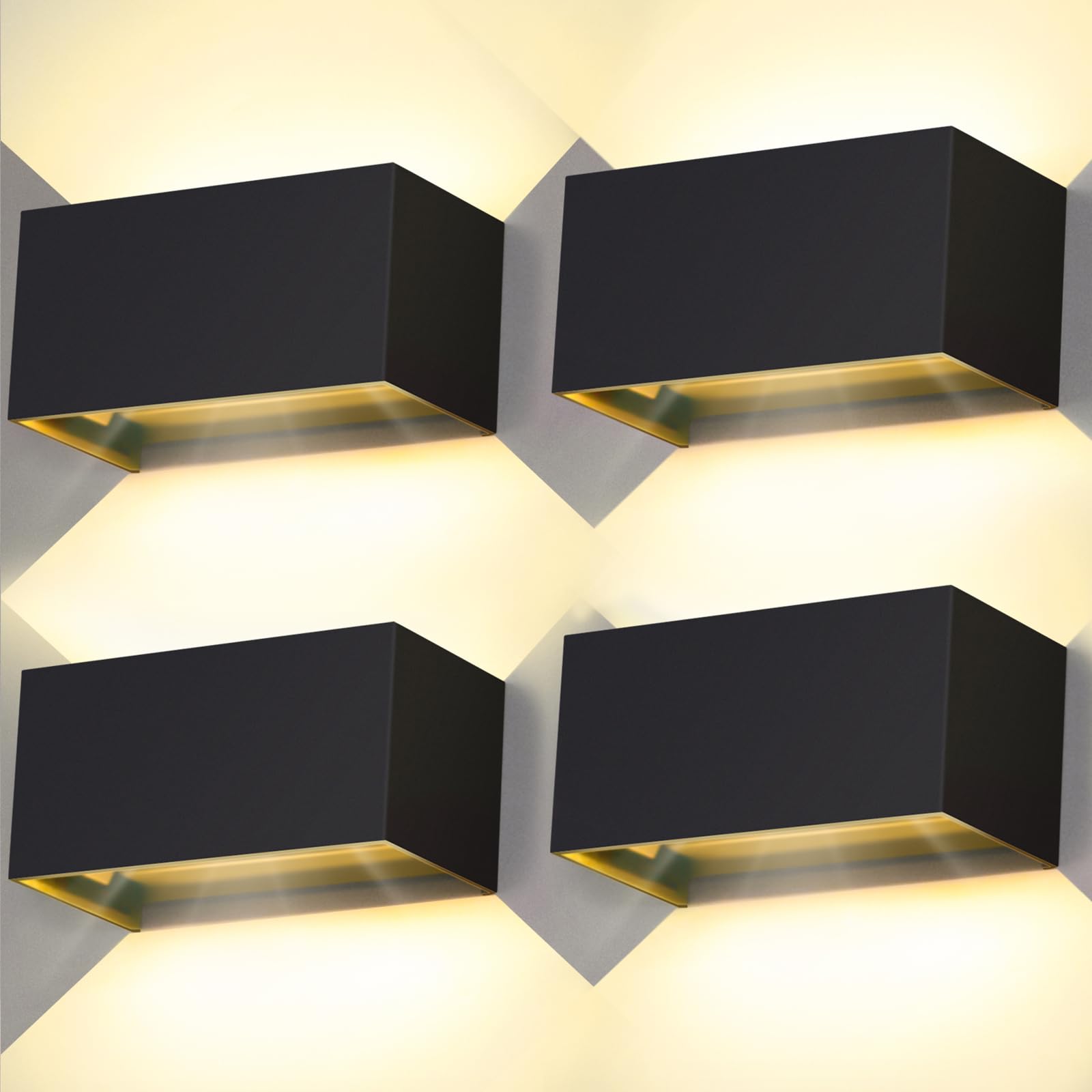 Kingwei 4 Pezzi 20W Applique da Parete Interno/Esterno LED, 3000K Bianco Caldo, 2000LM Lampade Moderno Angolo del Fascio Regolabile, IP65 Impermeabile