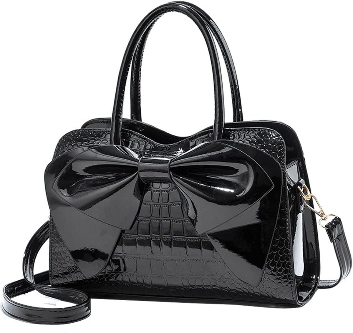 XingChen Shiny Women Handbag Patent Leather Bowknot Purse Charm Glossy Top-Handle Satchel Tote Fashion Shoulder Bag | Shiny, Bowknot, Purse, Charm, Glossy, Fashion