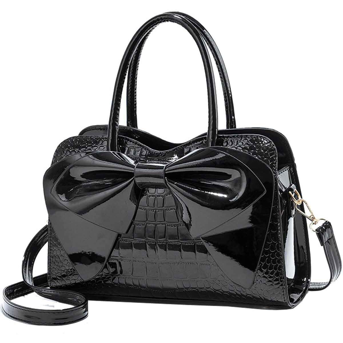 XingChen Shiny Women Handbag Patent Leather Bowknot Purse Charm Glossy Top-Handle Satchel Tote Fashion Shoulder Bag