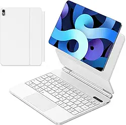 Teclado Bluetooth com Capa Protetora para iPad 10, Bateria 500mAh, Carregamento 3 Horas, Teclado Silencioso, Design Fino e Portátil, Branco