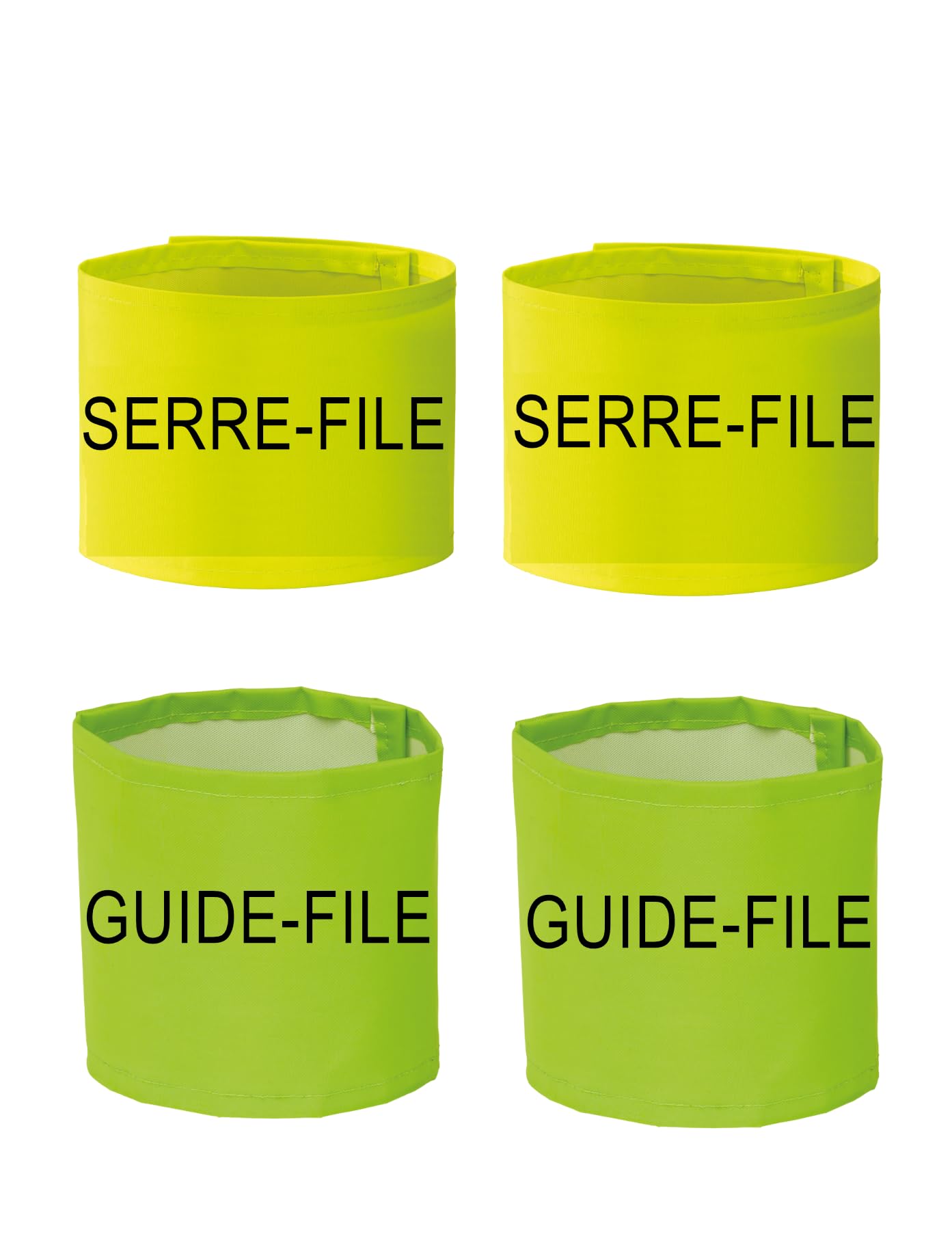 Lot de brassards 2 Serre-File Jaune et 2 Guide-File Vert (S/M)