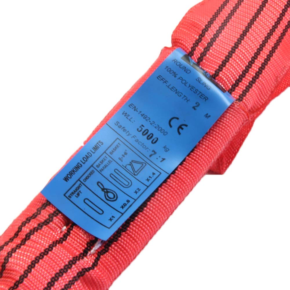Eslingas de cadena de elevación, Eslinga de elevación roja, cinturón de eslinga de 1-10m, eslinga pesada de fibra de poliéster, límite de carga de 5 toneladas, fácil de transportar muebles, resistente
