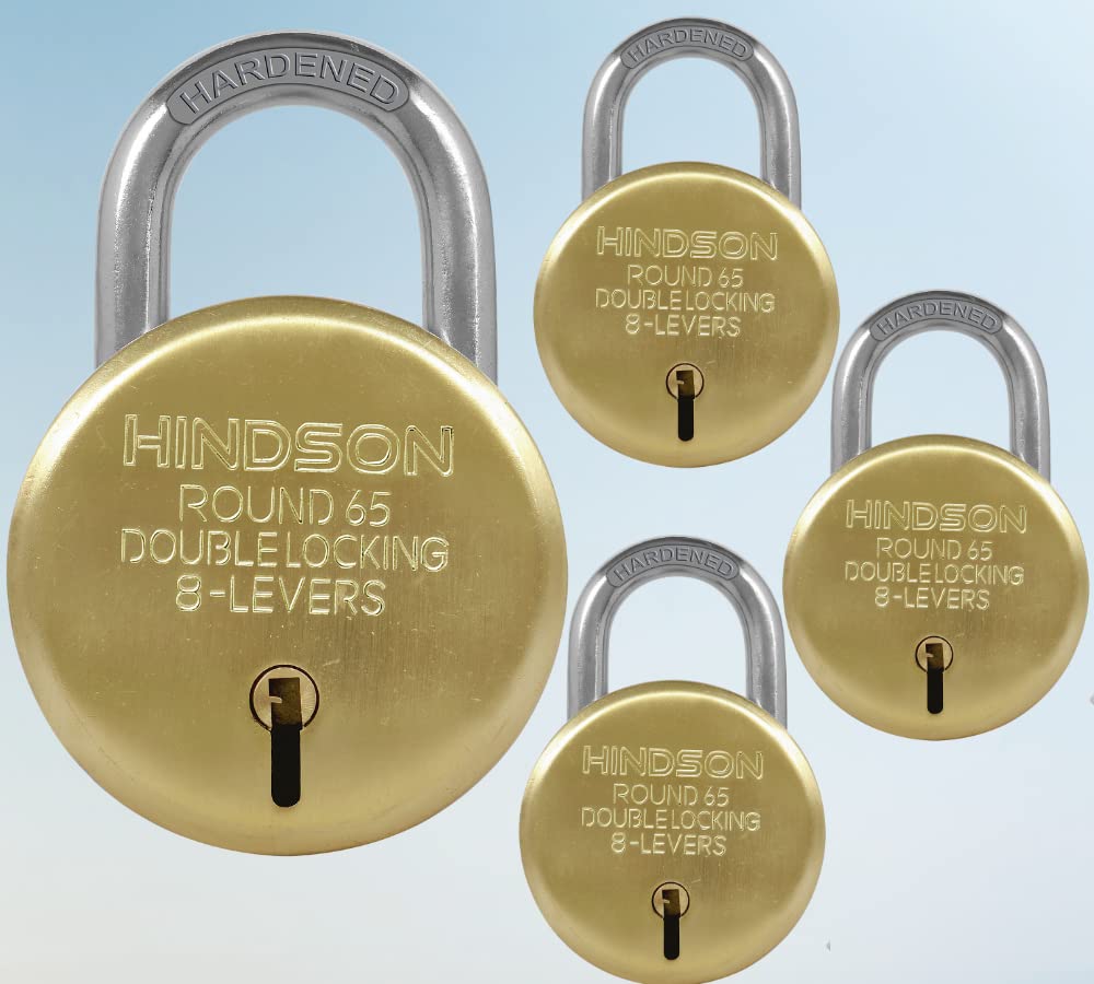 HINDSON Lock Gold Round 65mm with 3 Key, Steel Double Locking, 8 Lever Padlock for Door, Brass Gate, Shutter (Finish Gold, Pack of 4) (B0B7BGX42X) Amazon Price History, Amazon Price Tracker