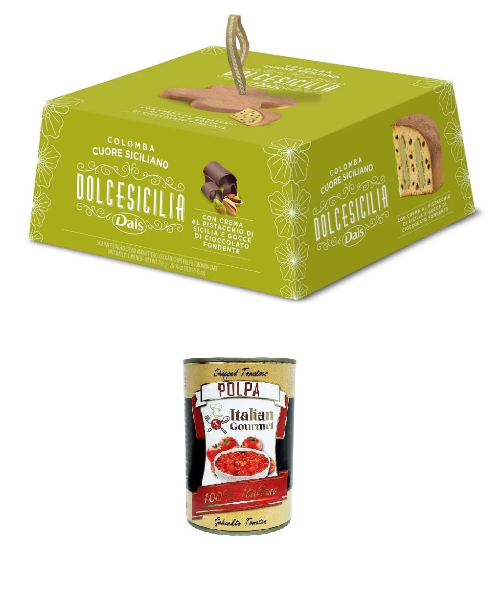 Dais Cuore Siciliano Colomba con crema di Pistacchio e gocce di cioccolato Cuore Siciliano Colomba mit Pistaziencreme und Schokoladenstückchen 750gr + Italian Gourmet polpa 400g