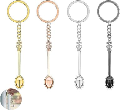 4 PCS Mini Spoon Keychain, Tiny Spoon, Mini Crown Spoons Keychain, Ring Tiny Spoons for Filling Vials4 Colors