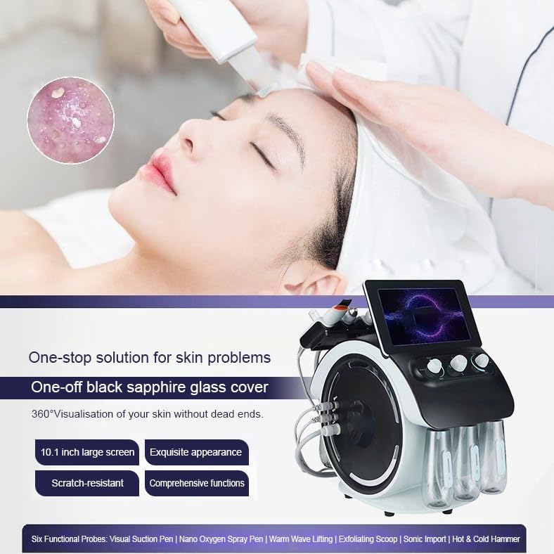 6-in-1 Deep Cleansing Facial Machine W/ 6 Working Head, Hydrodermabrasion Beauty Machine, Removes Blackheads And Smoothes Fine Lines, Leaving Skin Delicate And Smooth Blue