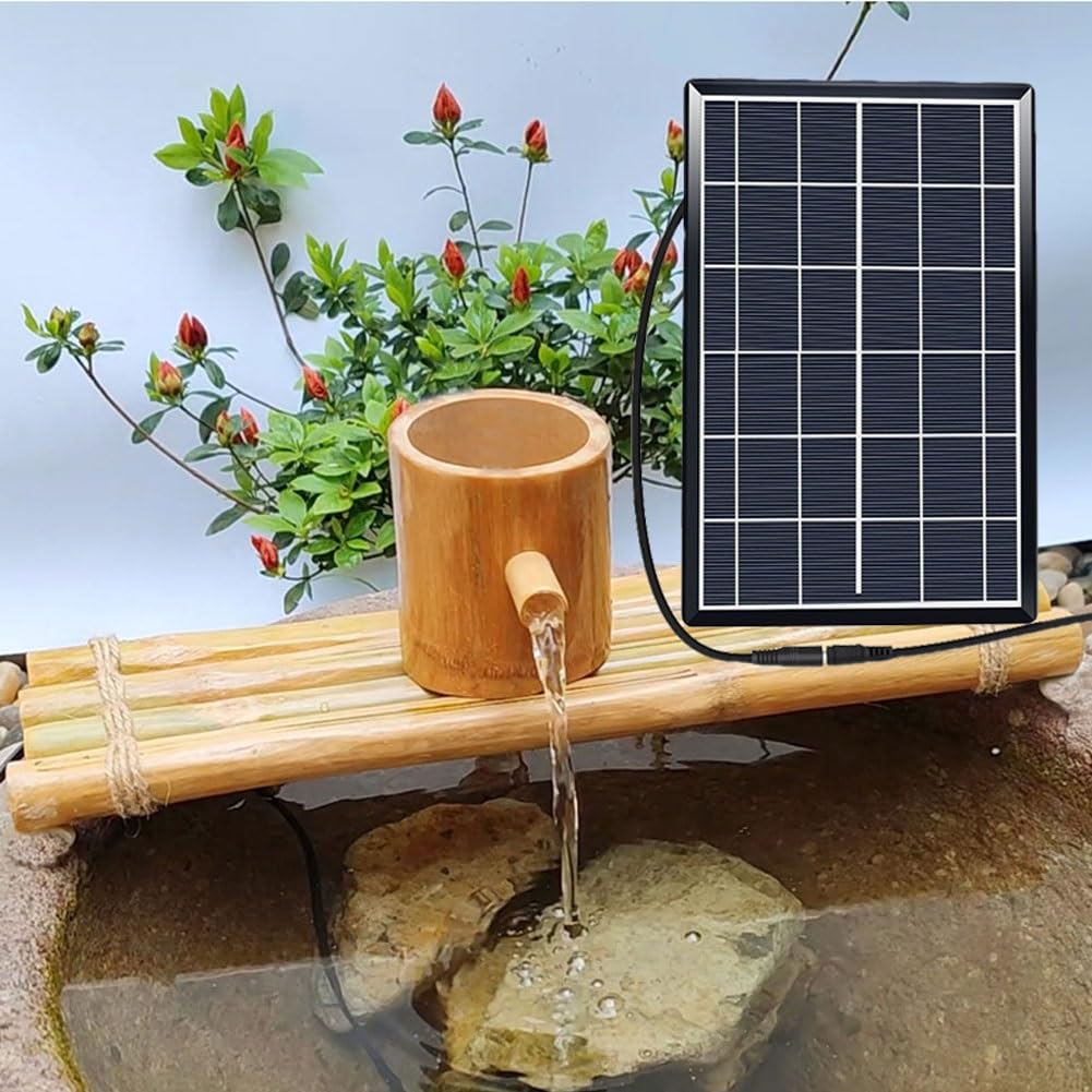 Kit fontana ad energia solare in bambù, decorazione fai da te per giardino zen per patio e laghetto, tranquillo gioco d'acqua all'aperto, decorazione ecologica da giardino