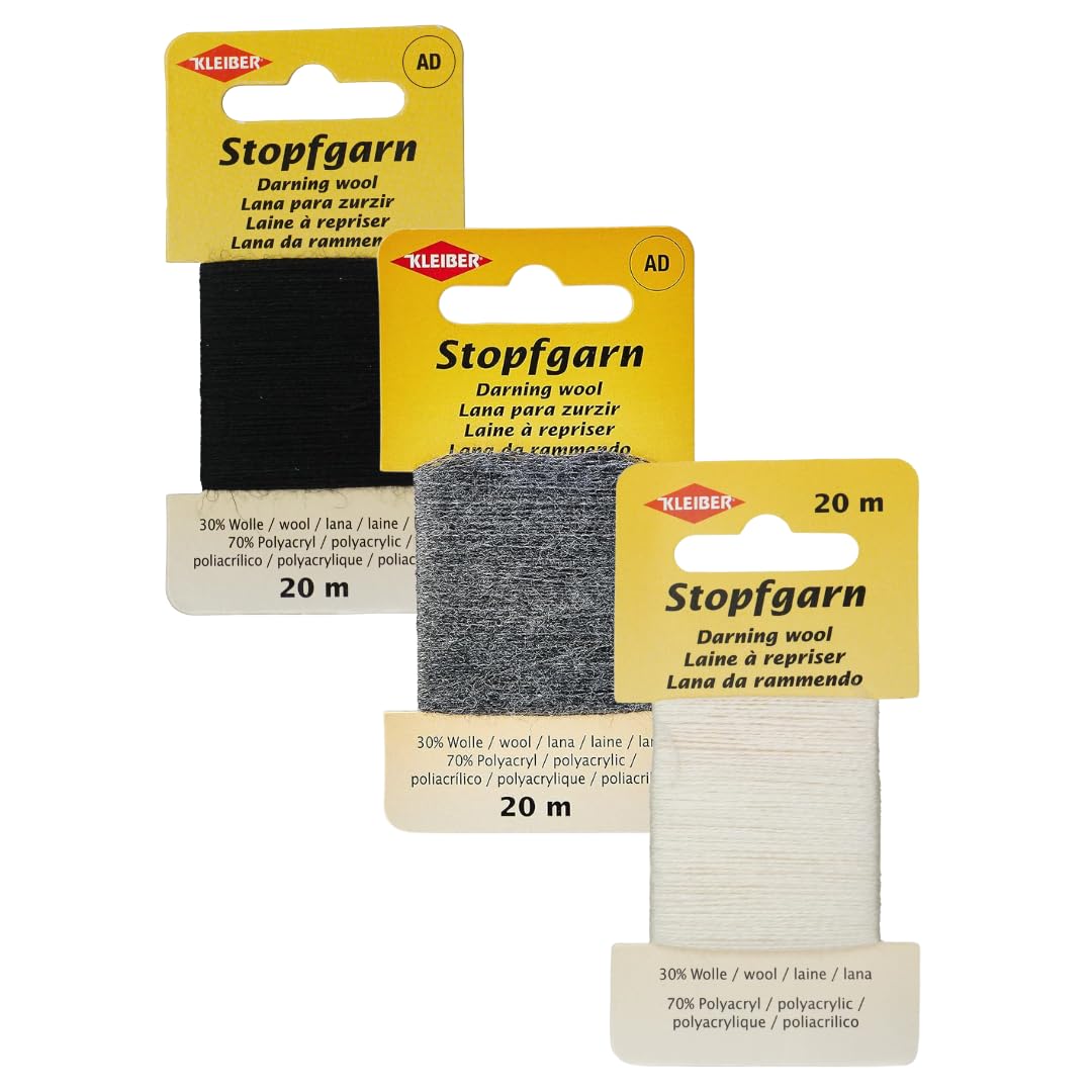 Kleiber Darning Wool Bundle by Trimz - Classic Darning Basics - Black, White, Dark Grey - 3 Pack — image 1