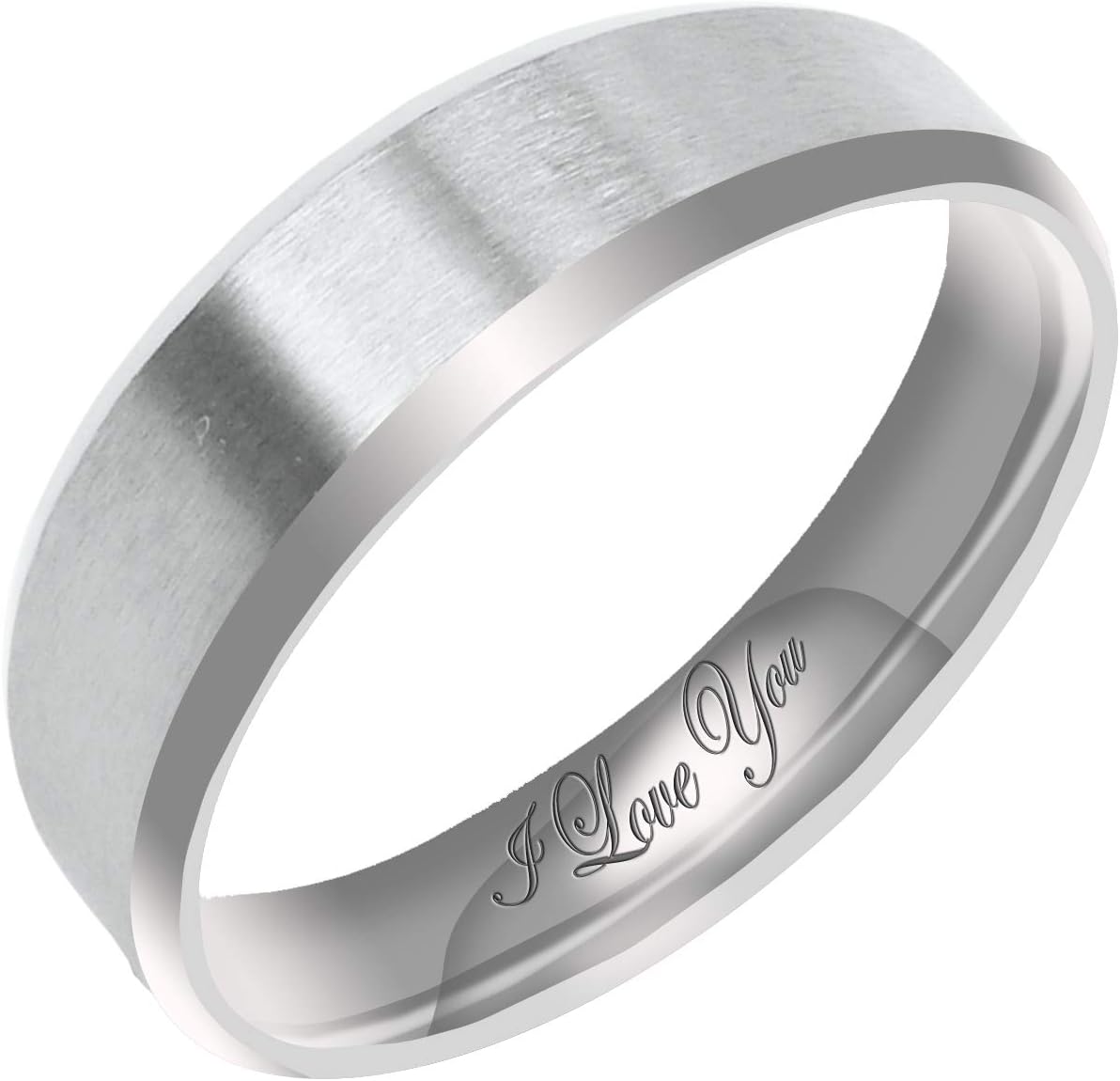Everstone Women's Matte & Brushed 5MM & 7MM Flat Beveled Edge Promise Ring Wedding Bands Titanium Ring Color: Platinum Engraved I Love You