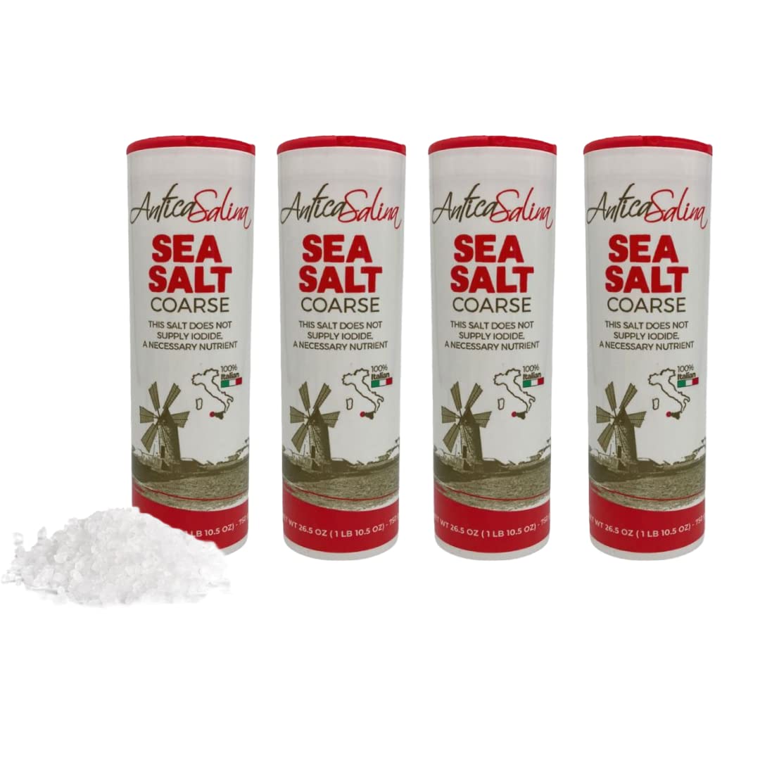 Sea Salt Coarse | Antica Salina from Trapani, Sicily | All Natural, Gourmet, Unbleached, Kosher | 26.5oz (750g) | Pack of 4