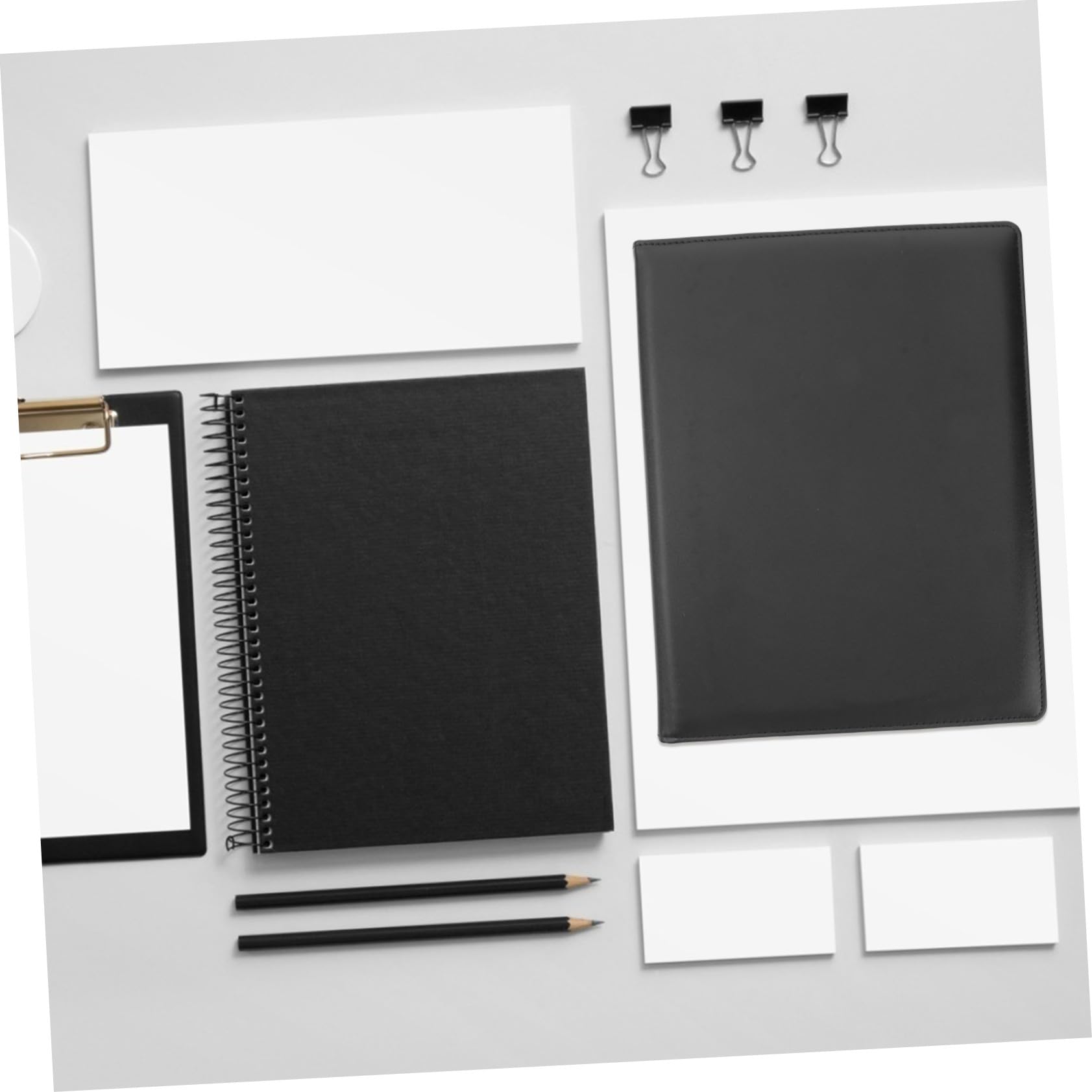 Leder Dokumentenmappe Multifunktionaler Organizer mit Edelstahlklammer Schreibblock Stifthalter für Büro Schule Konferenzen Schwarze Premium Mappe für Akten und Unterlagen
