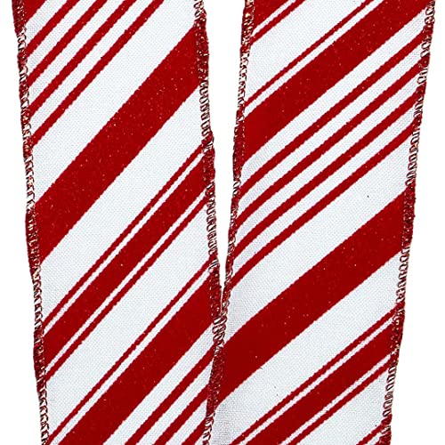 Image of GiftWrap Etc. Candy Cane Wired Christmas Ribbon - 2 1 /2 inch x 10 Yards, Red White Peppermint, Holiday, Garland, Gifts, Wrapping, Wreaths, Bows