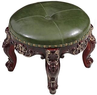 AJH Taburete pequeño Retro Antiguo de Cuero PU Reposapiés otomano Taburete de Dormitorio de Sala de Estar Vintage Europeo con Asiento Acolchado para vestidor Taburete de Silla