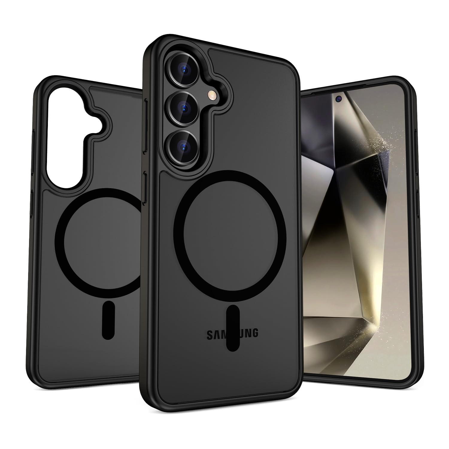 YUANDMI Cover Magnetica per Samsung Galaxy S25 Plus Compatibile con MagSafe, Custodia per Samsung Galaxy S25 Plus Traslucida Opaca Case Ultra-Sottile Silicone Anti-Scivolo Resistente ai Graffi, Nero
