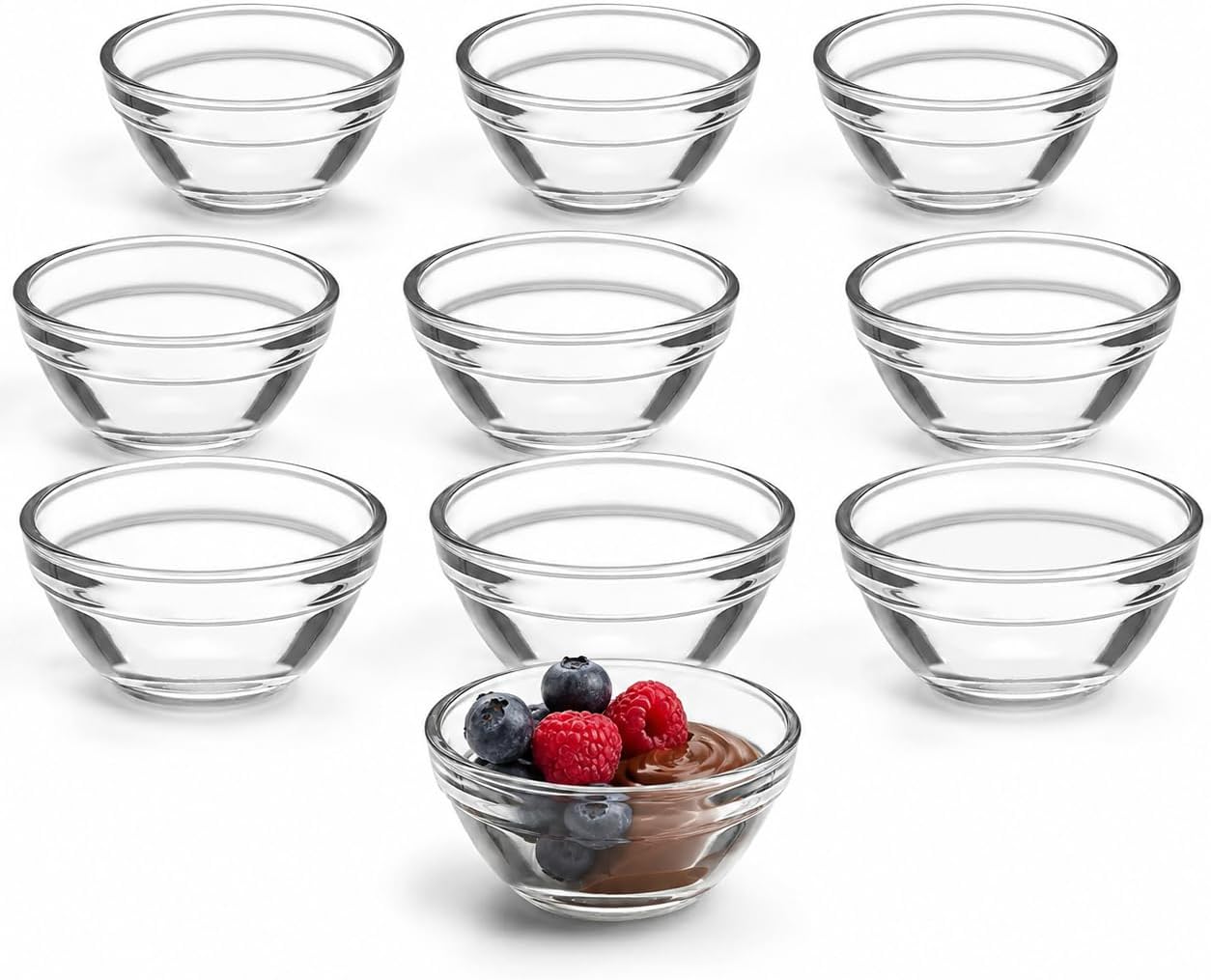 10 Pack 1.5 oz Glass Prep Bowls, Stackable Mini Glass Bowls for Condiments, Dips, Dessert, Spices, Snacks, Clear Small Serving Bowls for Kitchen Prep