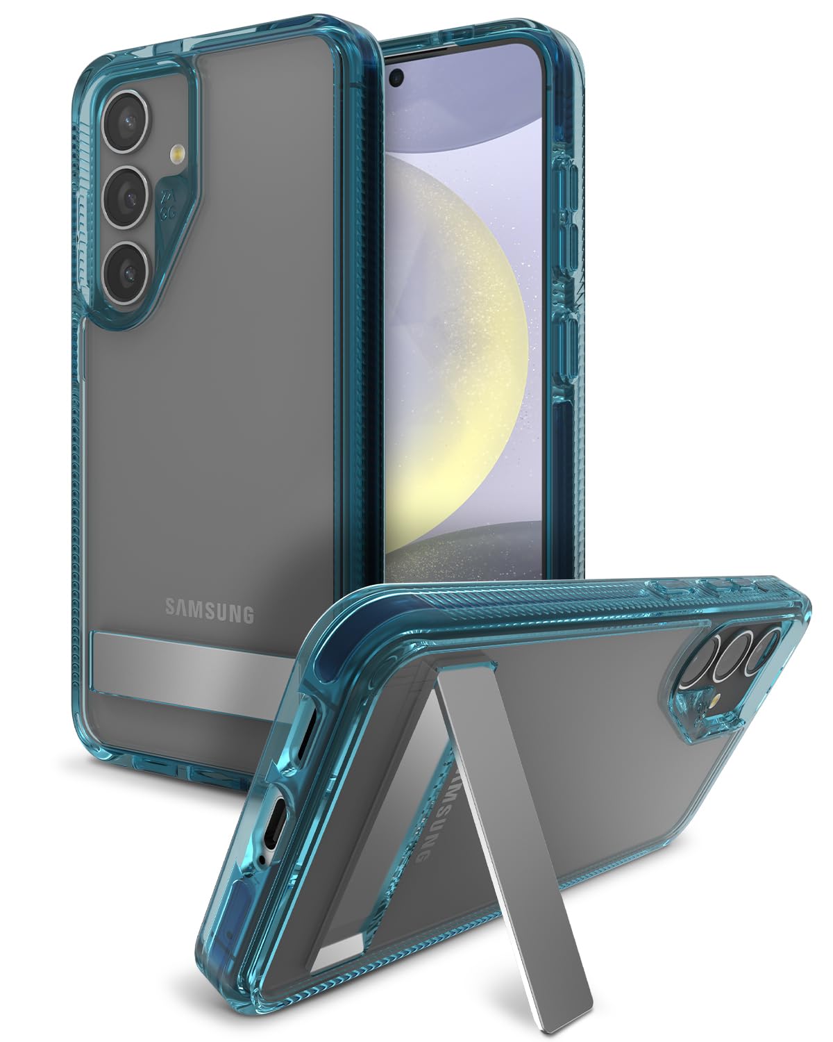 Coque Samsung S24 ZAGG Santa Cruz transparente bleu avec béquille intégrée