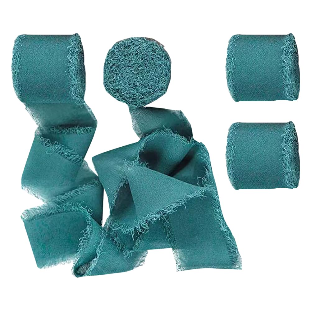 FSSTUD 4 Rolls 4cm Wide Fringe Chiffon Ribbons Gift Wrapping Fringe Ribbon Flower Bouquet Ribbon Wedding Invitation Ribbon Frayed Edge Ribbon Rolls Craft Decorative Ribbon Blue Green