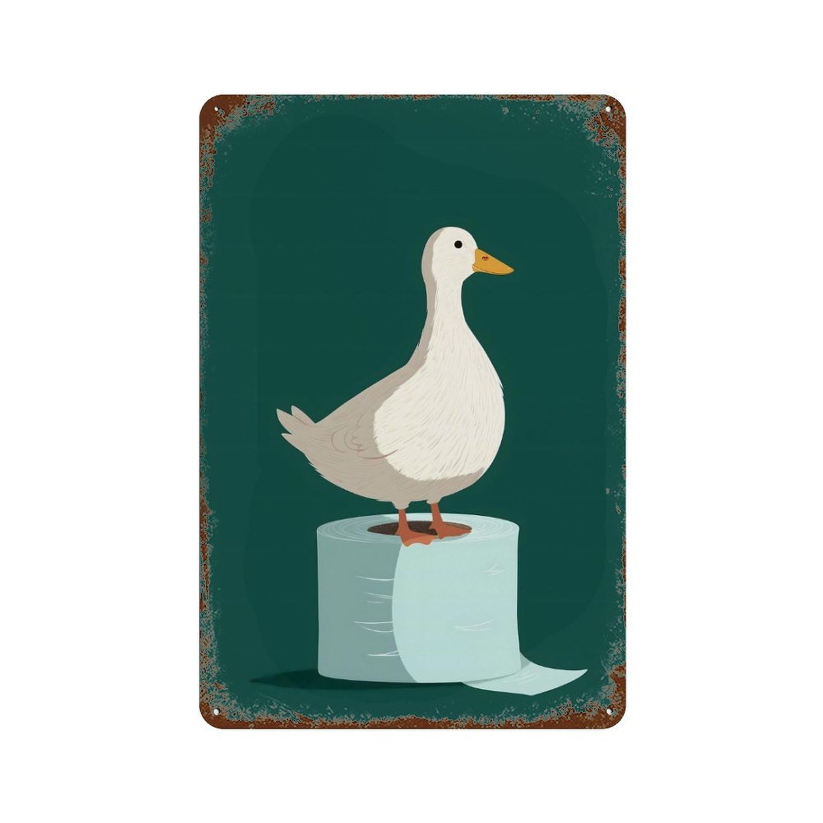 Duck on Toilet Paper Roll Decorative Tin Sign 11.8"x7.9", for Farmhouse, Kitchen And Entryway Decor, Vintage Wall Decor