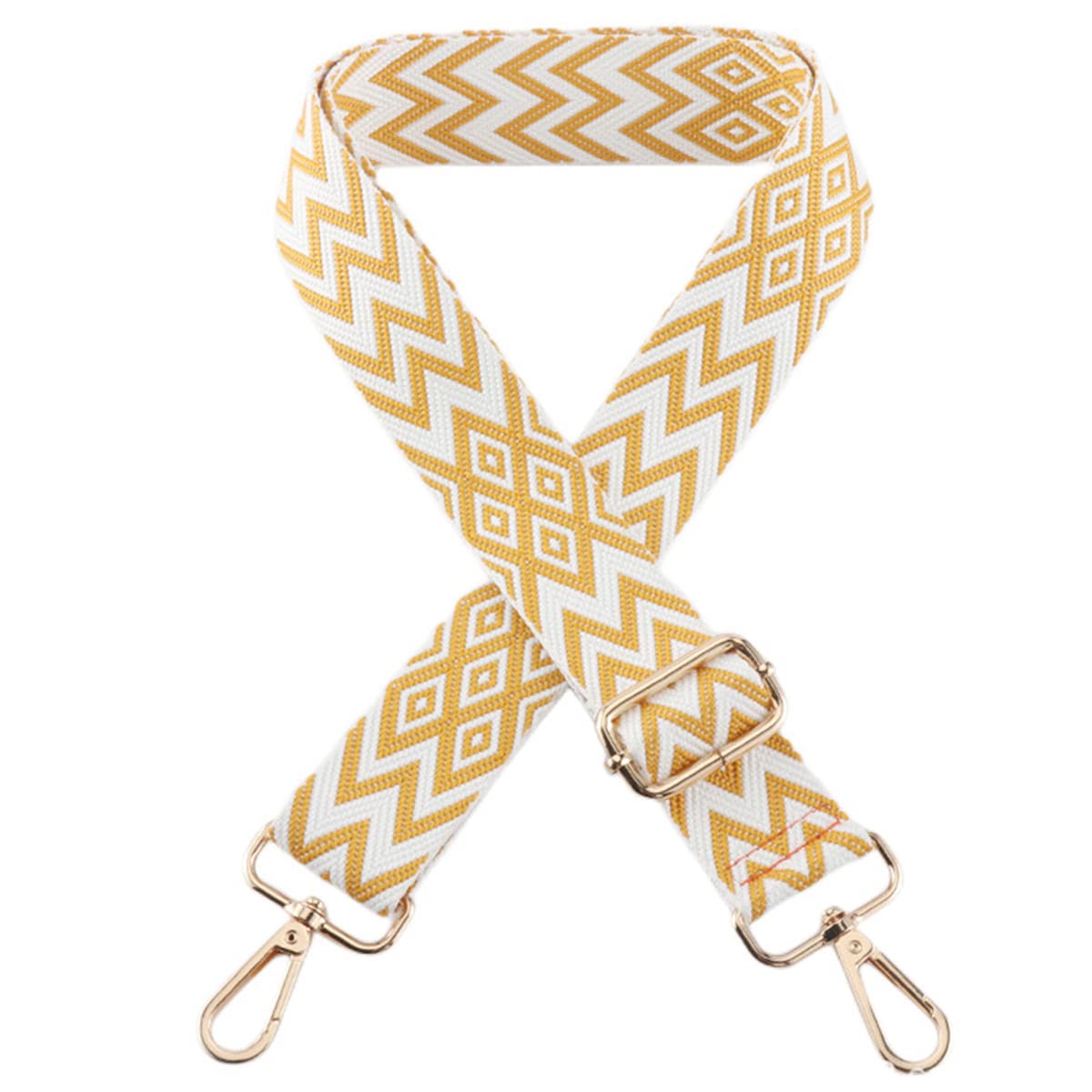 1pc Extendable Zigzags Jacquard Bag Strap with Clasps Geometric Webbing Belt for Shoulder Crossbag Messenger Bag Replacement (Mustard Yellow)