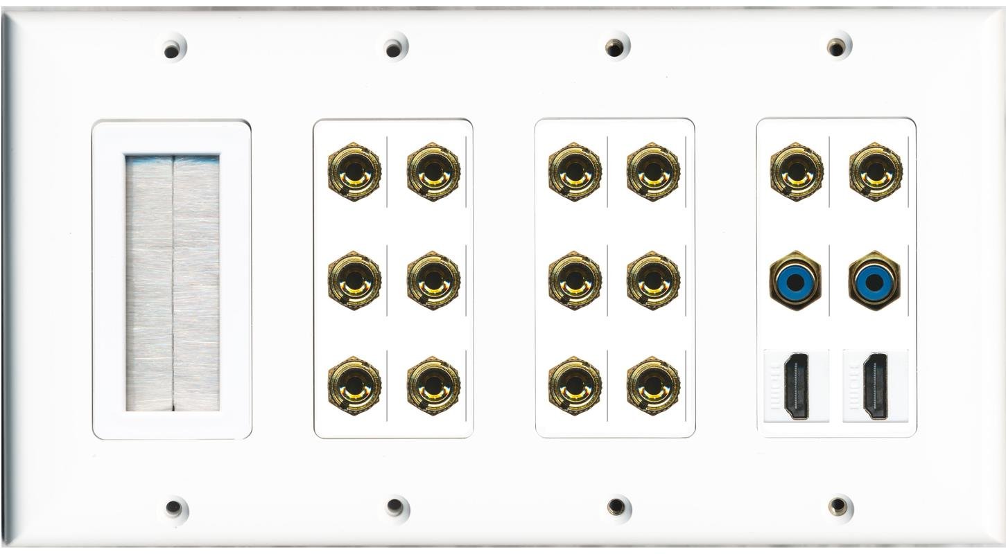 RiteAV Szczotka siatkowa 2 HDMI 2 RCA Niebieski 14 Banan 7.2 Głośnik Płyta ścienna 4 Gang