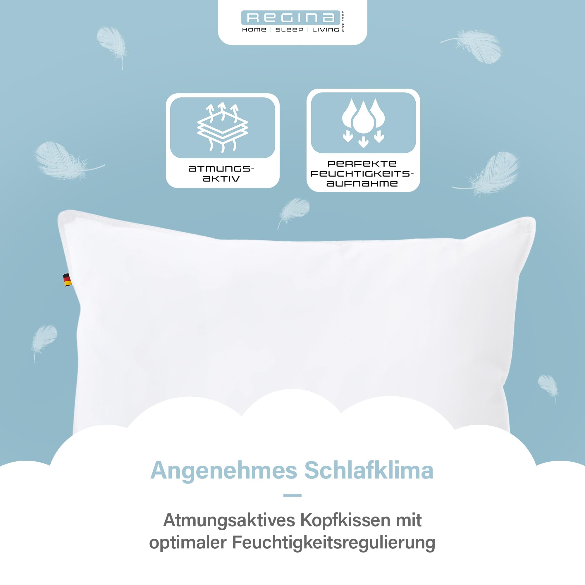 Regina Home Kopfkissen 80x80 cm - Medium | Ergonomisches Nackenkissen mit 70% Federn & 30% Daunen - Waschbar & Allergiker Geeignet - 100% Baumwolle