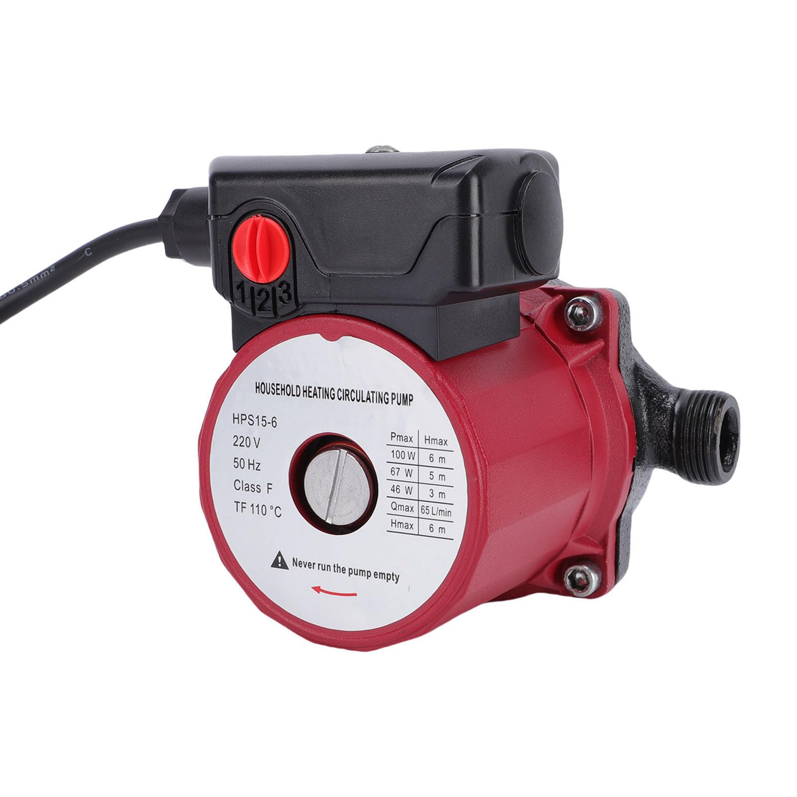 Cocoarm Pompa di Ricircolo Acqua Calda Pompa di Circolazione Schermata in Ghisa, Lega di Alluminio 65 L Al Minuto 3 velocità 46 W 67 W 100 6 M Testa per Riscaldatore Boiler Idrico Solare (Spina