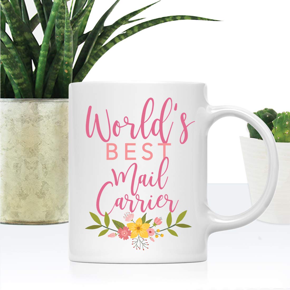Andaz Press Personalized 11oz Coffee Mug - World's Greatest Mail Carrier Design, Pink Anemone, Gift Boxed - View #4