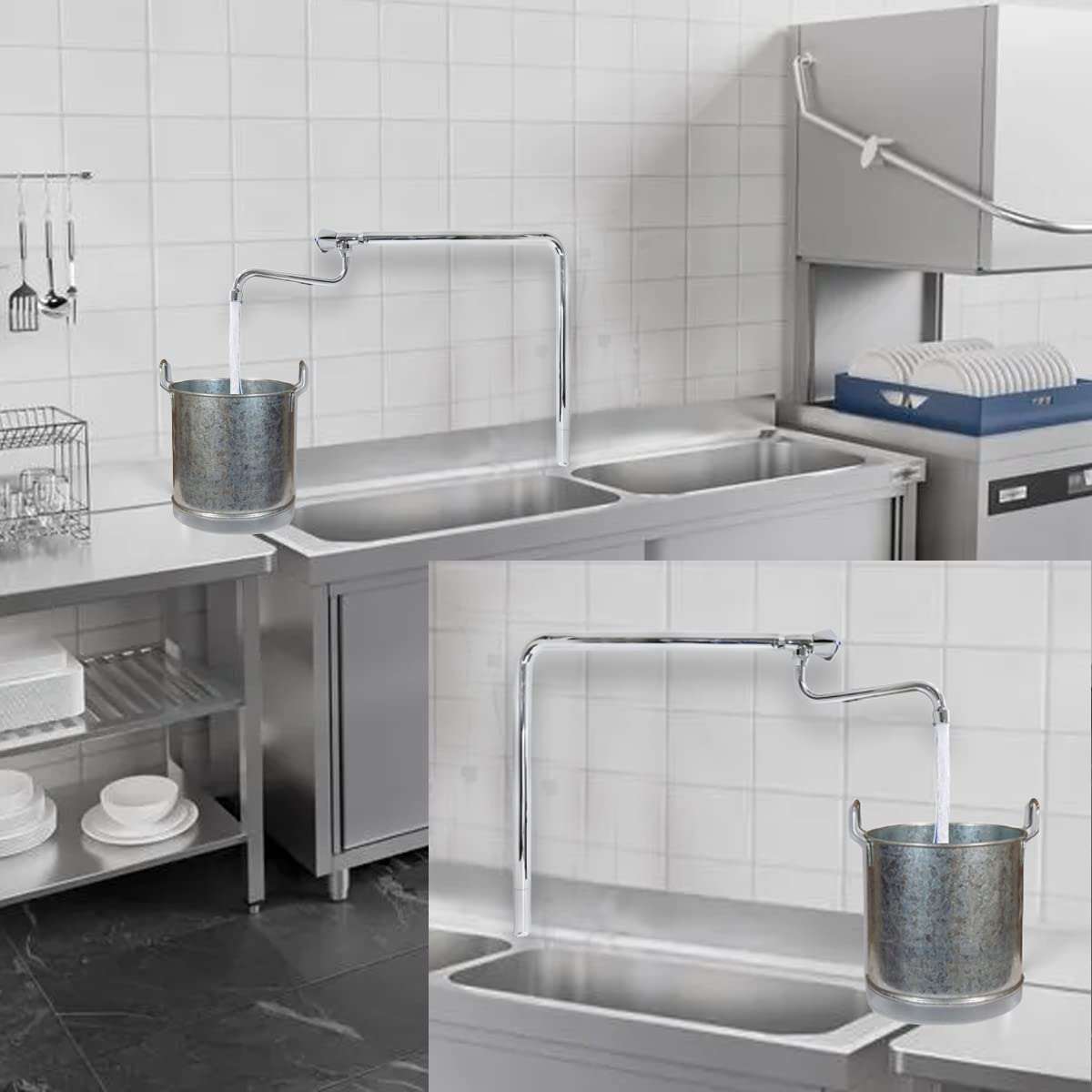 GOLDMAN SERVICE Rubinetto industriale a colonna orientabile un acqua con pomolo e beccuccio alto per alberghi, industrie, sanità, cucina, sala da pranzo, officine