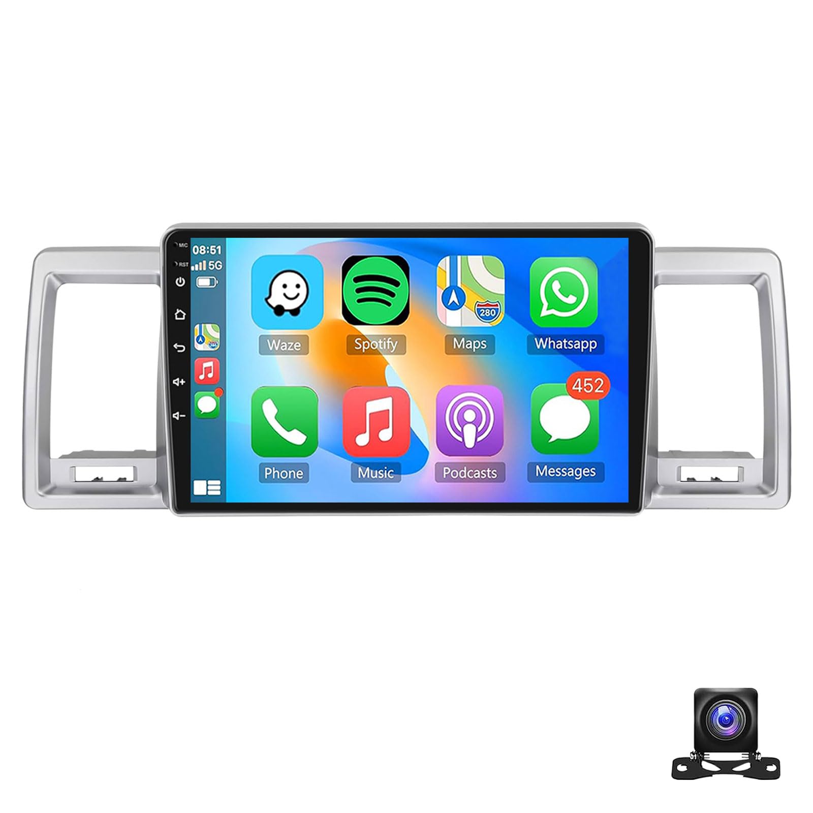 Android 15 Car Stereo For Toyo-ta Hiace 2004-2019 9 Inch Touch Screen Car Radio Head Unit With Wireless CarPlay Android Auto GPS Bluetooth SWC Split Screen FM WiFi AHD Rearview Camer(Size:8Core 4+64G)
